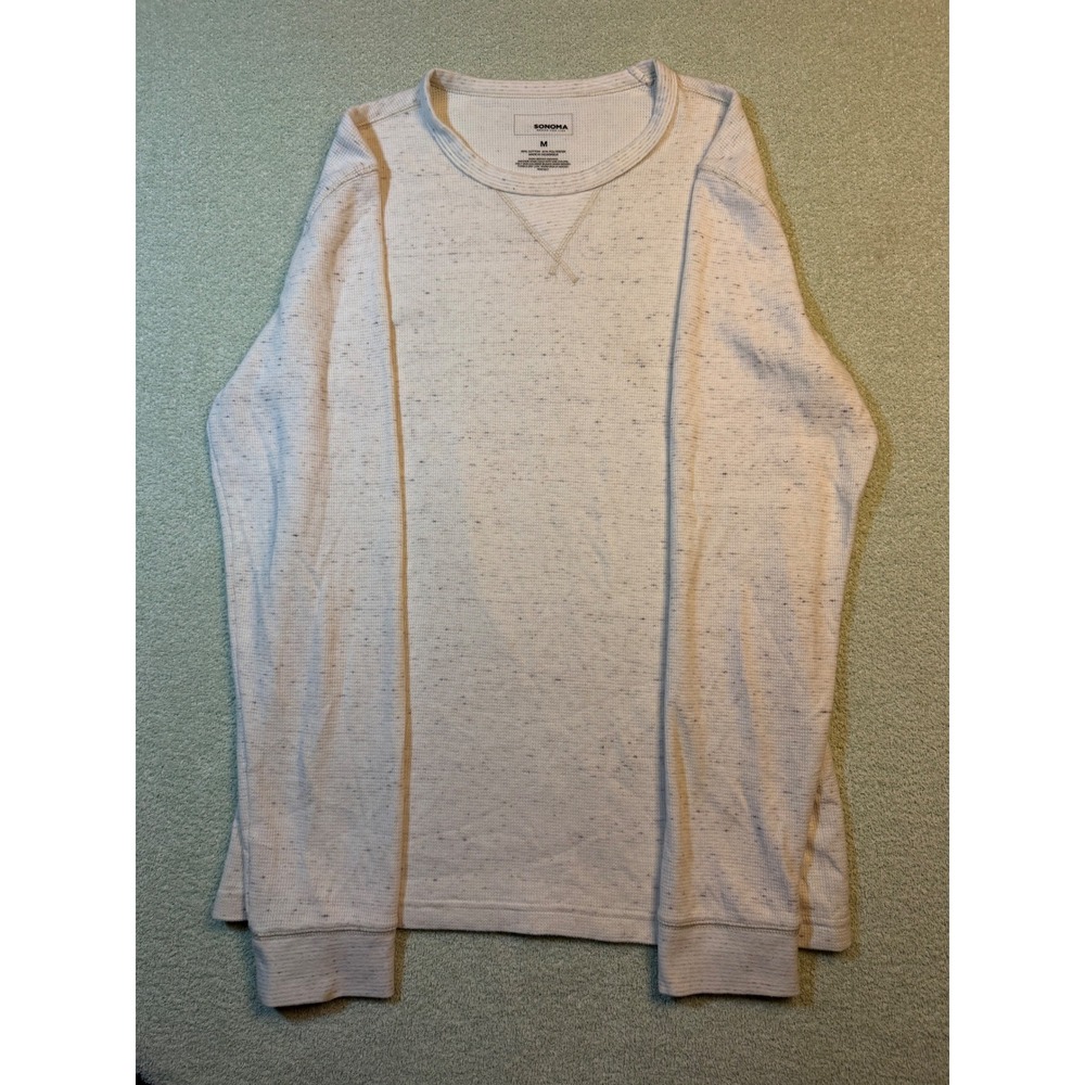 Sonoma Goods For Life Mens Medium Cream Speckled Waffle Knit Thermal Shirt L/S
